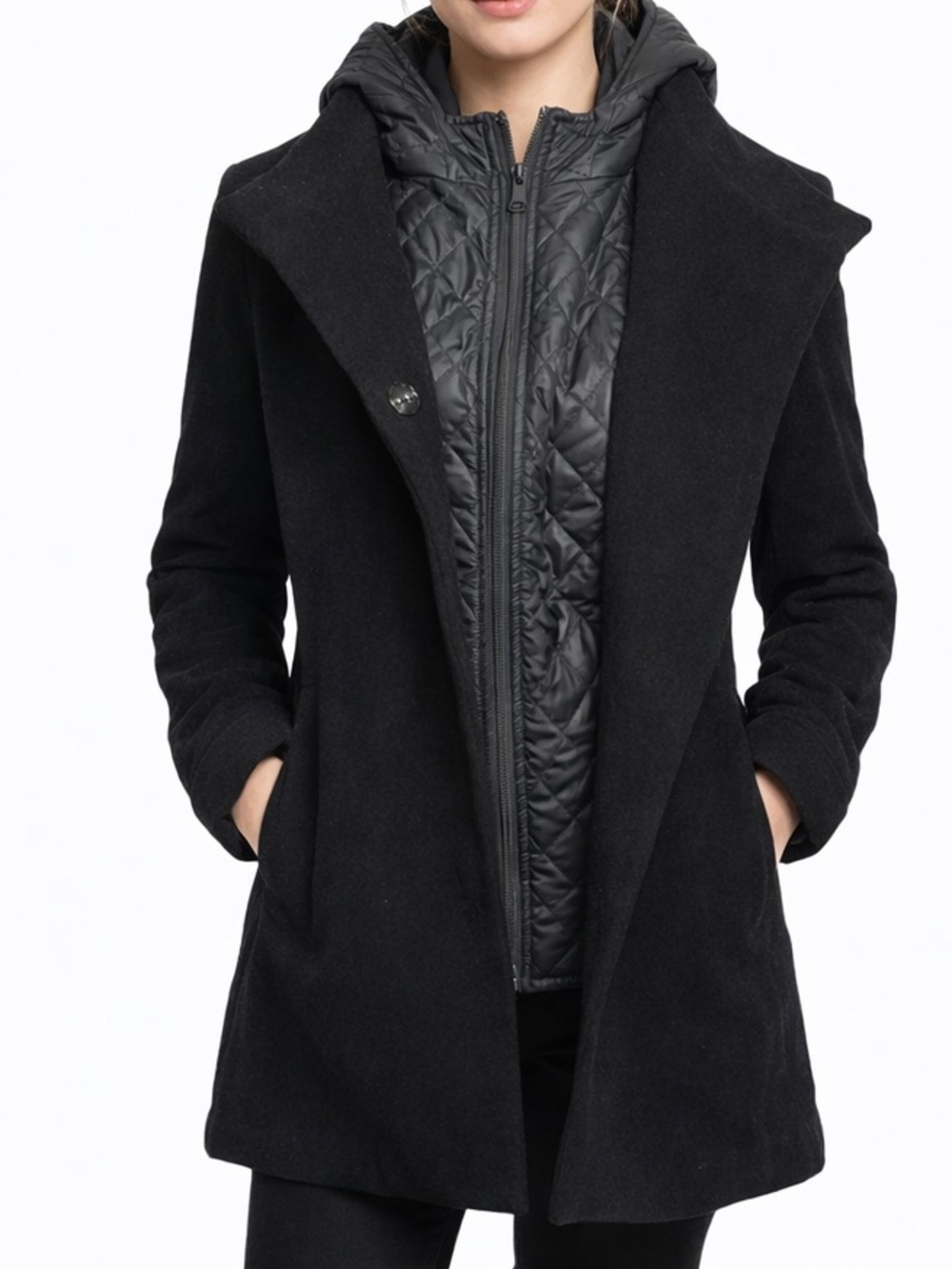 Cinzia Rocca Wool Cashmere Hooded Coat in Black Size 6